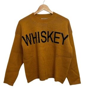 Ring Street Mustard Whiskey Bold Print Crew Neck Tight Knit Long Sleeve Sweater